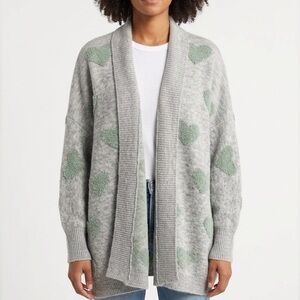 Easel Gray and Green Heart Cardigan